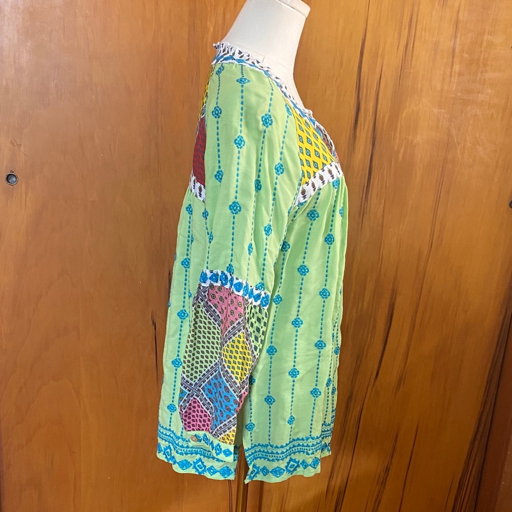 John Mark Lime Green Multi-Color Embroidered Tunic - Picture 4 of 11